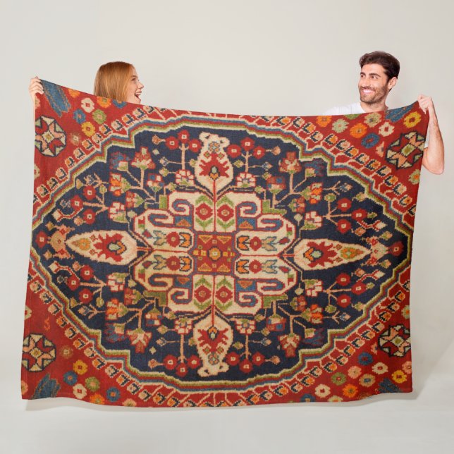 Kashan Poshti Central Persian Rug Print Fleece Blanket (In Situ)