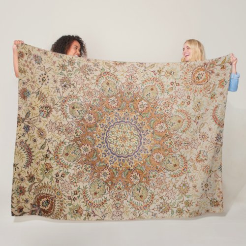 Kashan Poshti Central Persian Rug Print Fleece Blanket