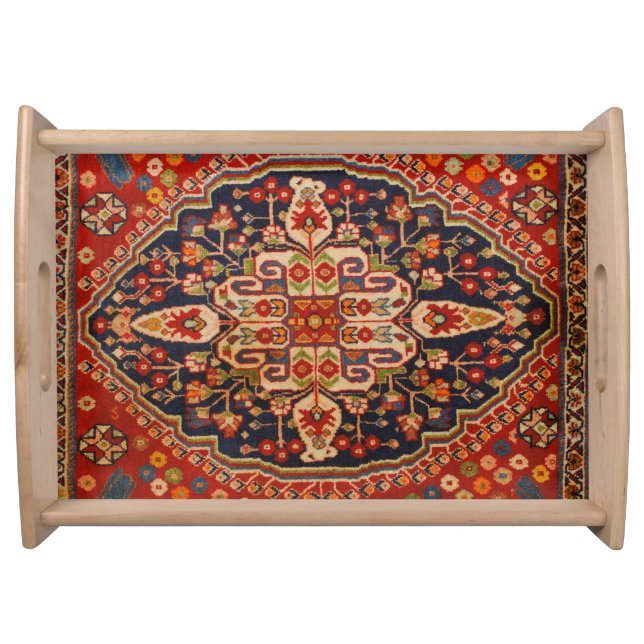 Kashan Poshti Central Persian Rug Print Serving Tray (Front)