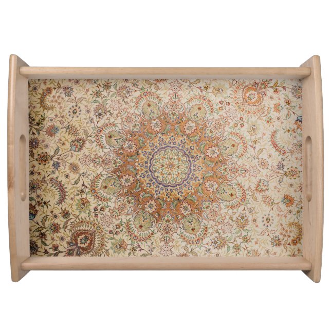 Kashan Poshti Central Persian Rug Print Serving Tray (Front)