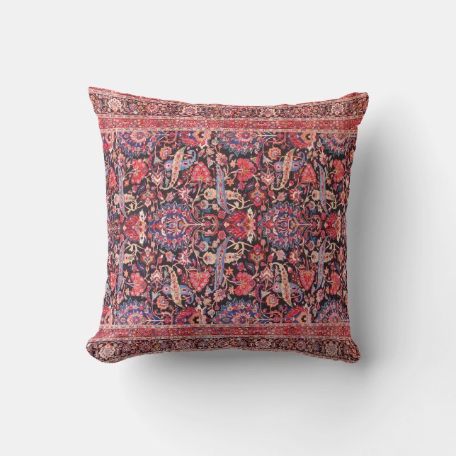 Kashan Poshti Central Persian Rug Print Throw Pillow (Front)