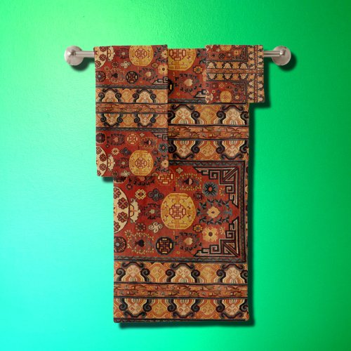 Kashi  carpet look in oranges bath towel set