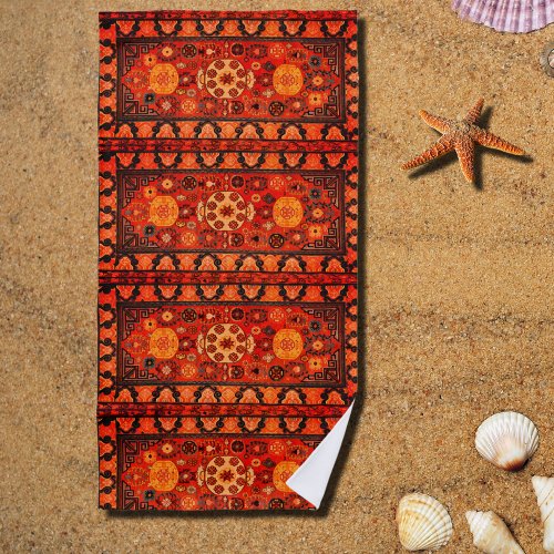 Kashi  carpet look in vibrant oranges beach towel