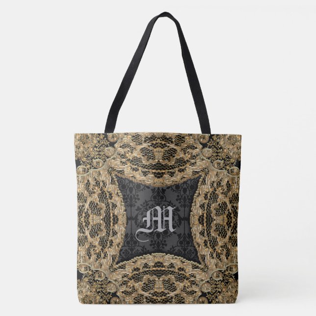 Kashmid Ebony Pretty Personalized Monogram Tote Bag (Front)