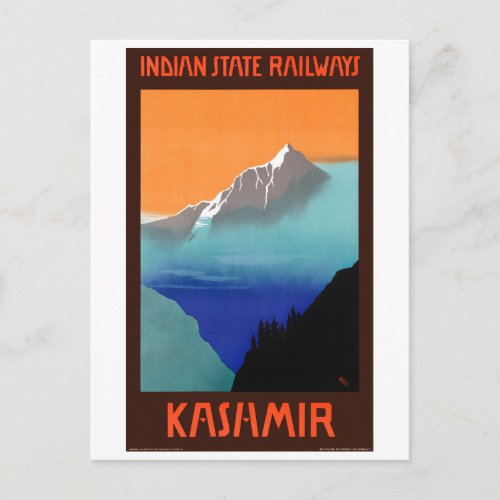 Kashmir India Vintage Travel Poster Restored Postcard