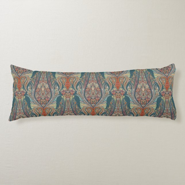 Kashmir Paisley Tribal Boho Chic Teal Purple Gold Body Pillow (Front)