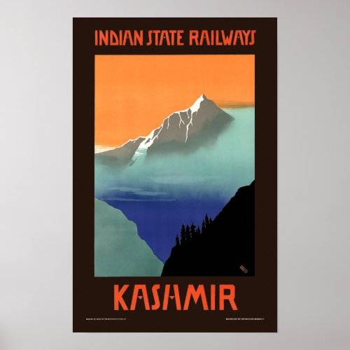 Kashmir Vintage Art Deco India Tourism Travel Poster