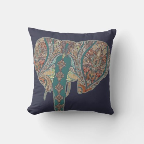 Kashmir Vintage Tribal Paisley Elephant Head Art Throw Pillow
