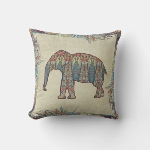 Kashmir Vintage Tribal Paisley Elephant Pattern Throw Pillow