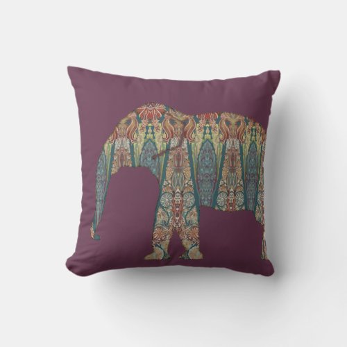 Kashmir Vintage Tribal Paisley Elephant Silhouette Throw Pillow