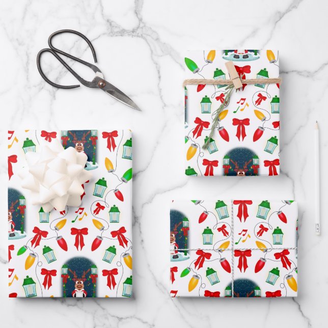 Kasky Cute Christmas Carol Singing Reindeer Wrapping Paper Sheets (Front)