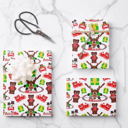 Kasky Cute Christmas Reindeer With Christmas Train Wrapping Paper Sheets