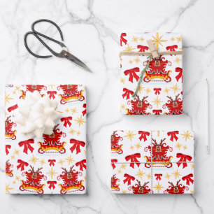 Kasky Cute Christmas Sleigh Reindeer Pattern Wrapping Paper Sheets