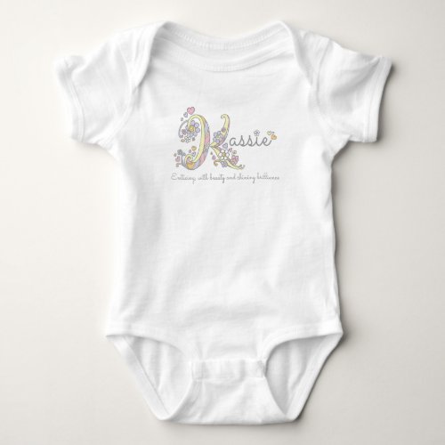 Kassie girls name meaning K monogram hearts Baby Bodysuit