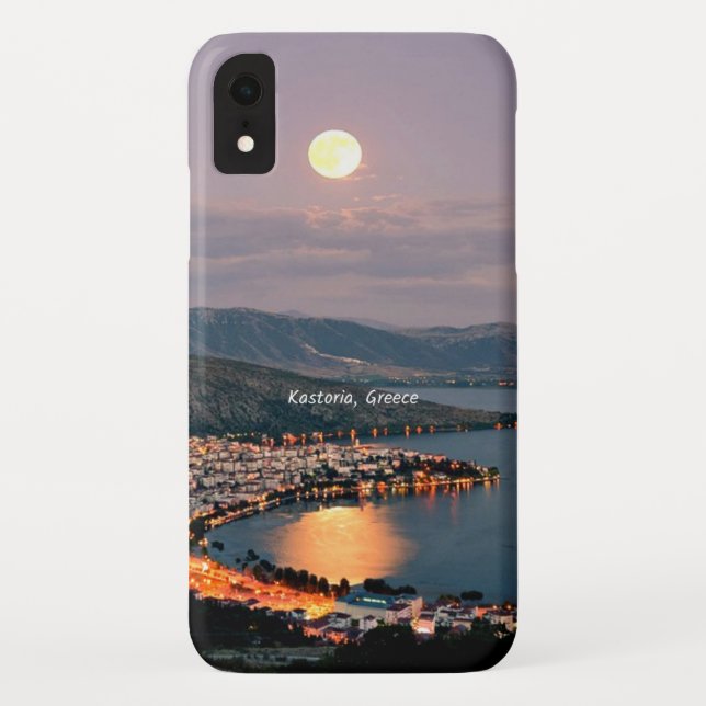 Kastoria, Greece (labeled, Moonlight Night Case-Mate iPhone Case (Back)