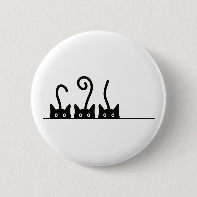 Kat lijn tekening. Drie katjes. Wereld Kattendag. Button (Front)