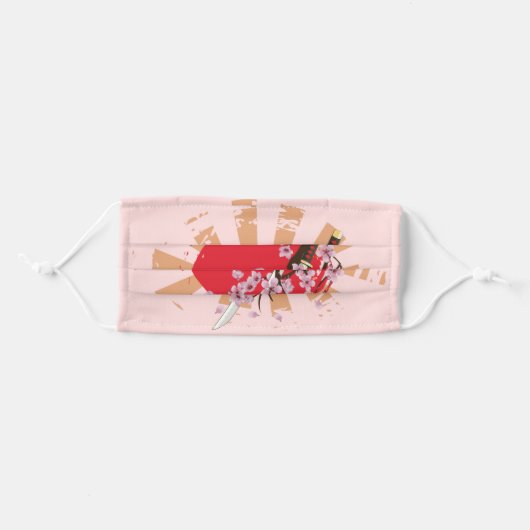 Katana sword and blooming sakura adult cloth face mask (Front, Folded)