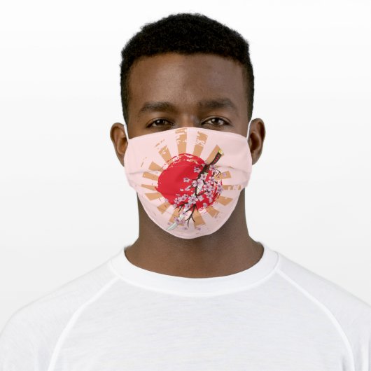 Katana sword and blooming sakura adult cloth face mask (Worn)