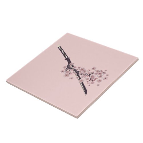 Katana with sakura branch ceramic tile