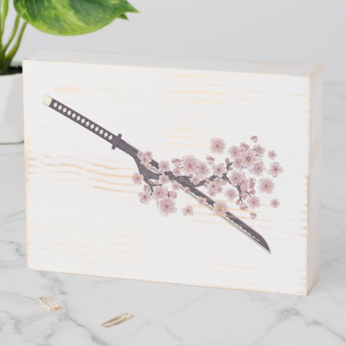 Katana with sakura branch wooden box sign