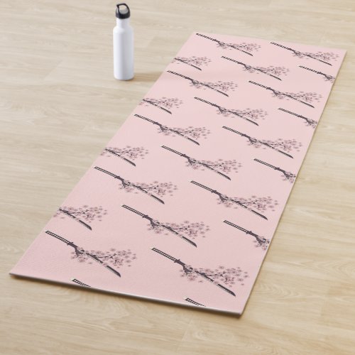 Katana with sakura branch yoga mat