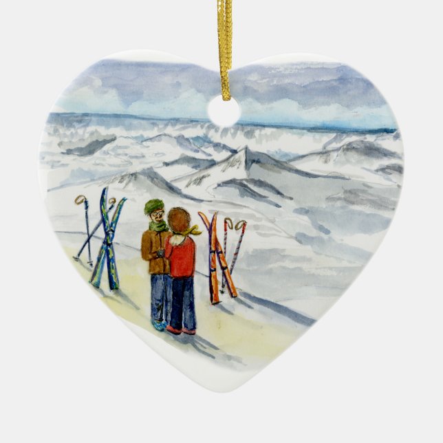 kate and jamie engagement heart ceramic ornament (Front)