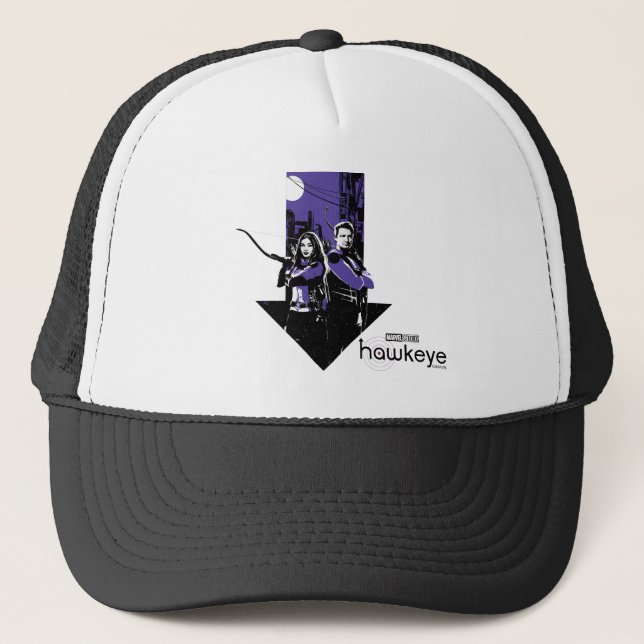 Kate Bishop & Hawkeye Arrow Graphic Trucker Hat (Front)