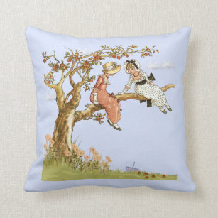 Kate Greenaway, Apple Tree Girls, Enhanced Throw Pillow
