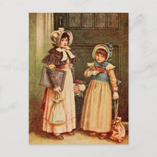 Kate Greenaway Two girls going to school Postcard