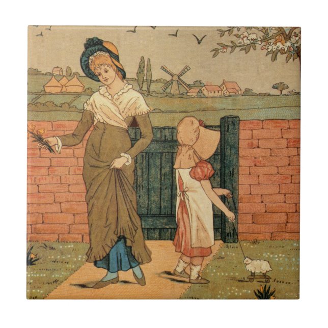 Kate Greenaway, Victorian drawing mother and child Ceramic Tile (Front)