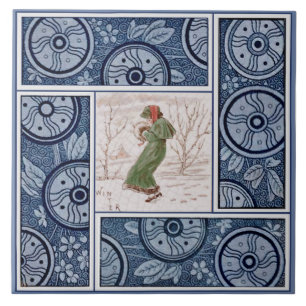 Kate Greenaway Winter for T&R Boote Repro 1880s Ceramic Tile
