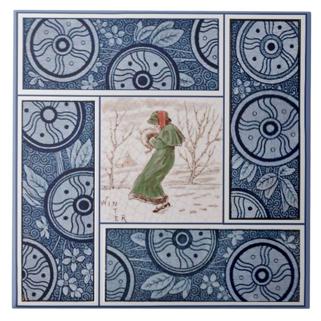 Kate Greenaway Winter for T&R Boote Repro 1880s Ceramic Tile (Front)