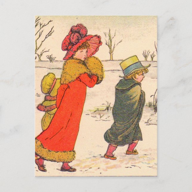 Kate Greenaway winter scene Postcard (Front)