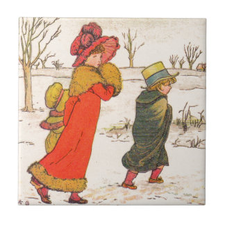 Kate Greenaway winter scene Tile