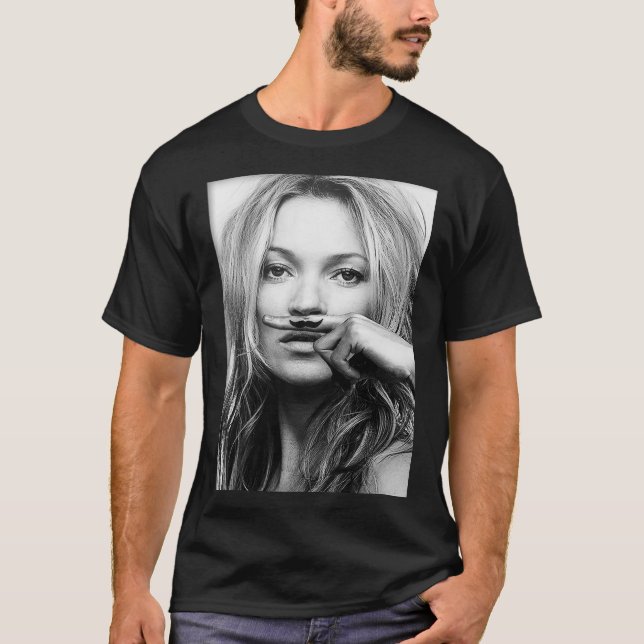 Kate Moss, Mustache, Black and White Photograph Ac T-Shirt (Front)