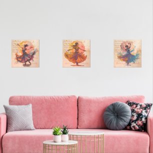 Kathak Heritage Ink Watercolor Dance Triptych Wall Art Sets
