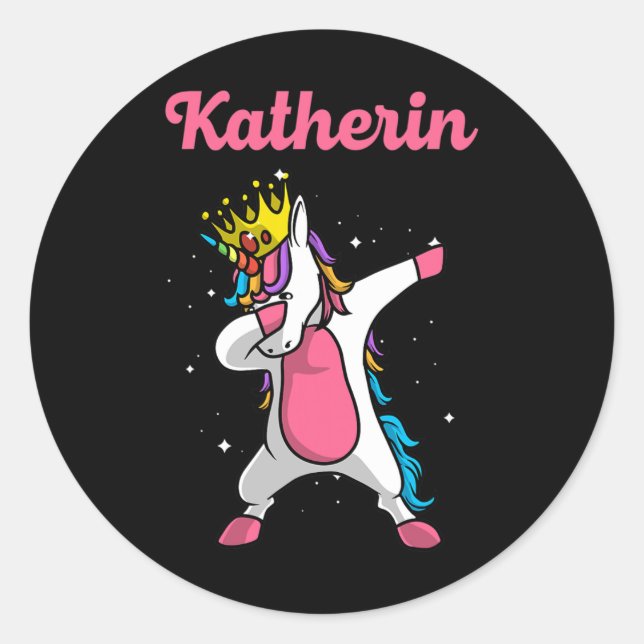 Katherin Name Personalized Birthday Dabbing Unicor Classic Round Sticker (Front)