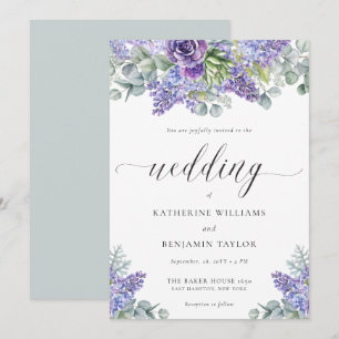 Katherine Elegant Script Floral Lavender Wedding Invitation
