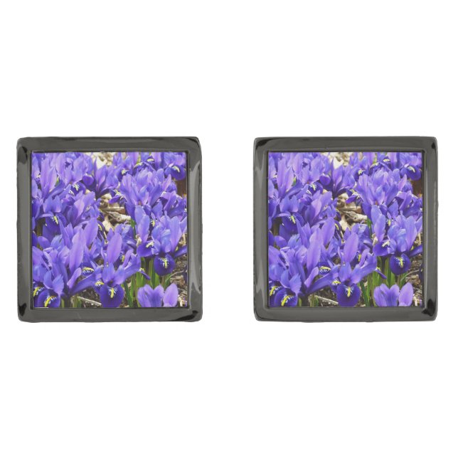 Katherine Hodgkin Irises Purple Spring Floral Cufflinks (Front)