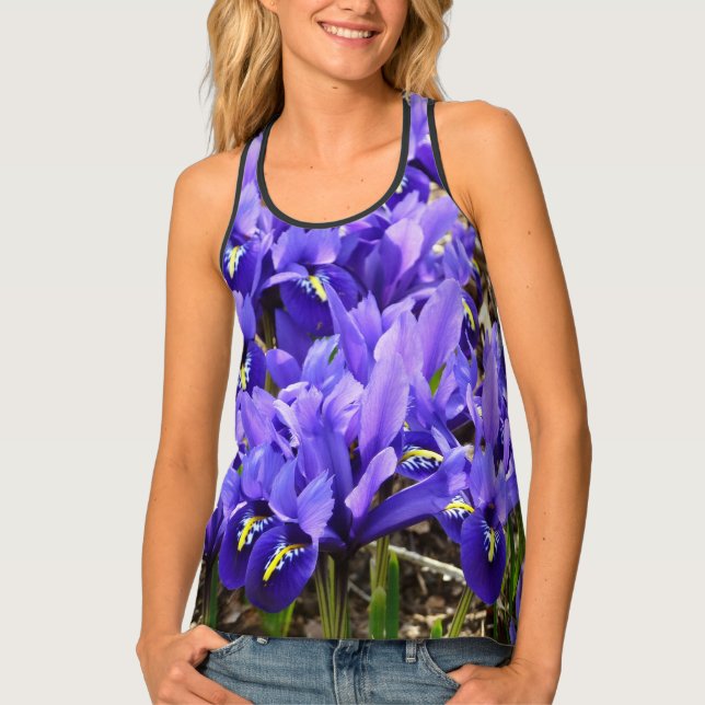 Katherine Hodgkin Irises Purple Spring Floral Tank Top (Front)