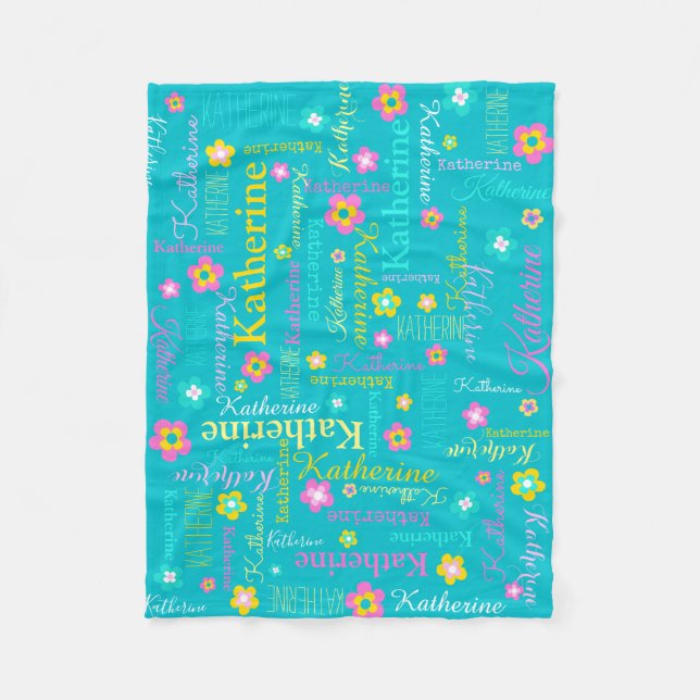 Katherine personalized name aqua pink blanket (Front)