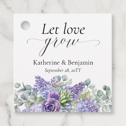 Katherine Personalized Purple Succulent Wedding Favor Tags