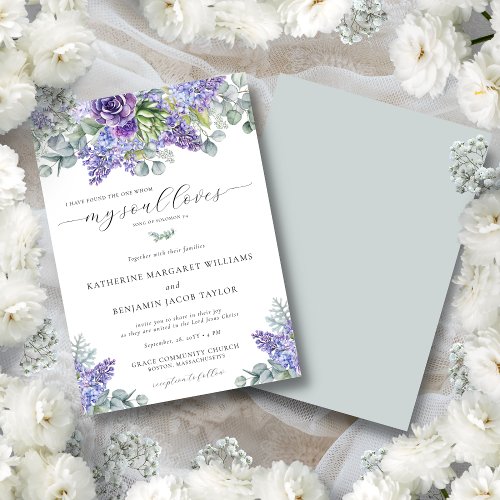 Katherine Purple Floral Christian Faith Wedding Invitation