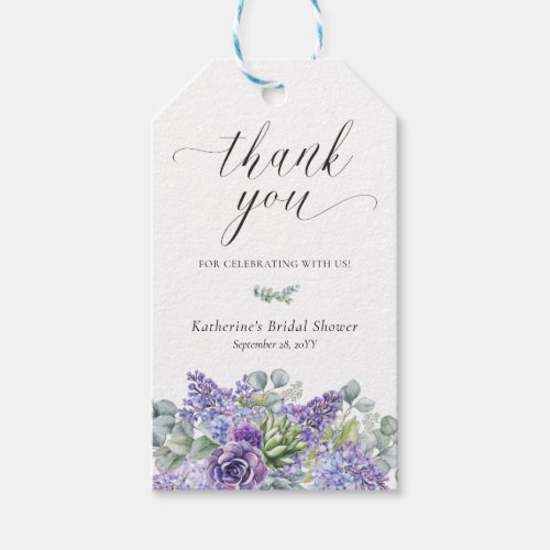 Katherine Purple Succulent Bridal Shower Gift Tags