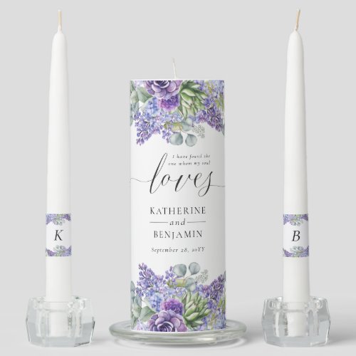 Katherine Purple Succulent Christian Wedding Unity Candle Set