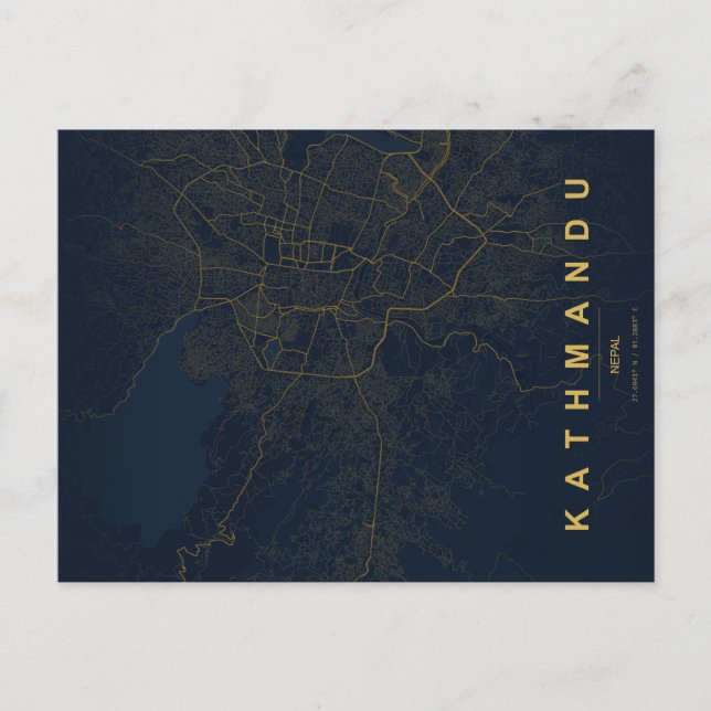 Kathmandu City Nepal Map Minimal Postcard (Front)