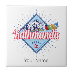 Kathmandu Mountains Nepal Retro Flags Souvenir Ceramic Tile