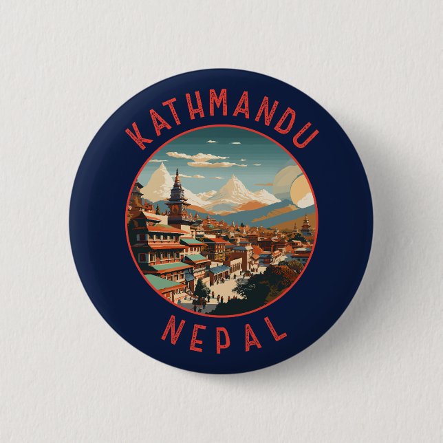 Kathmandu Nepal Retro Distressed Circle Button (Front)