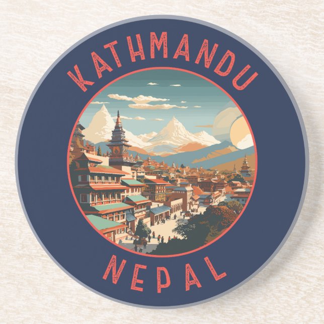 Kathmandu Nepal Retro Distressed Circle Coaster (Front)