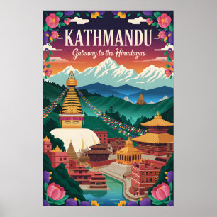 Kathmandu Nepal Retro Travel Poster Art